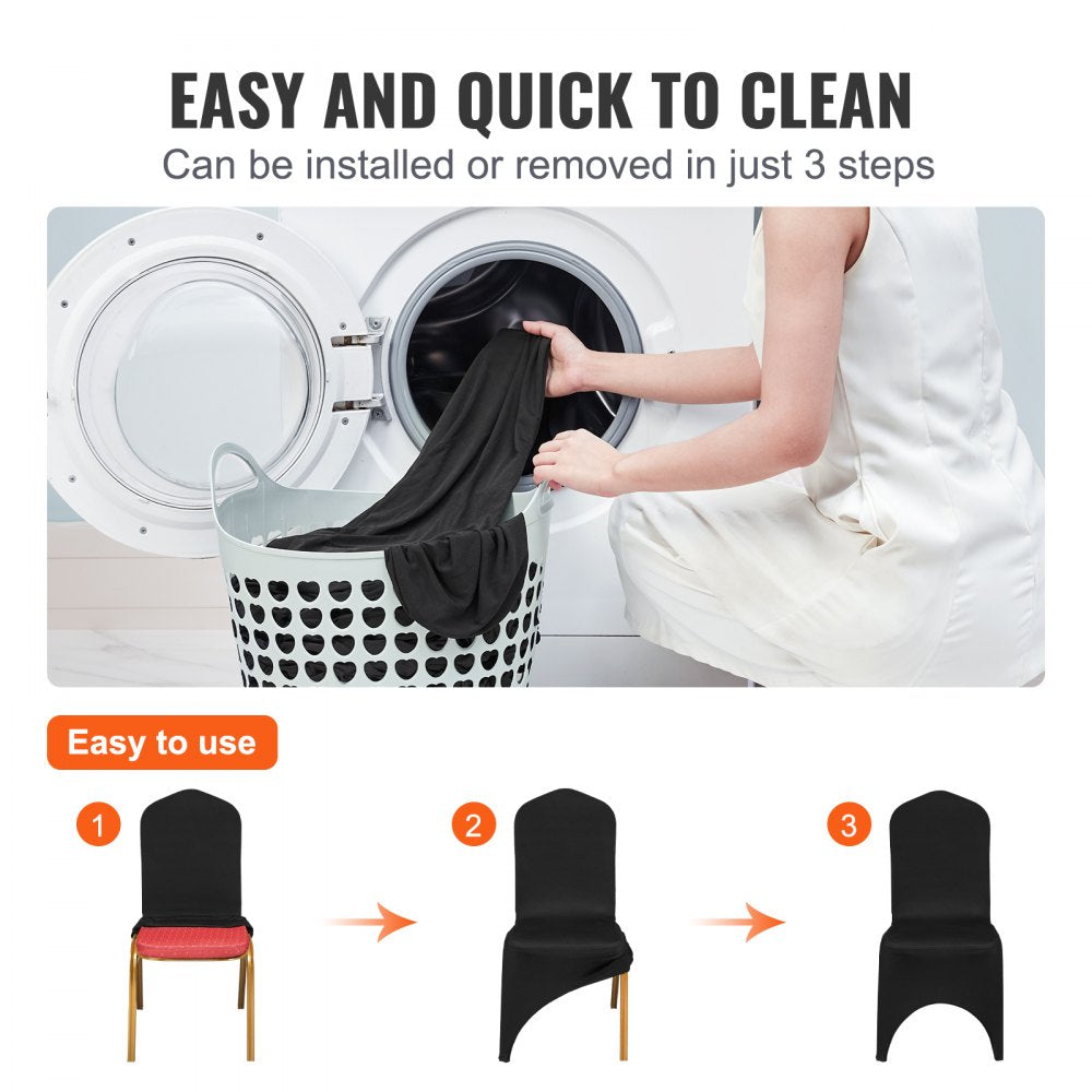 Stretch Spandex Folding Chair Covers, Universal Fitted Arched Front Cover, Removable Washable Protective Slipcovers, for Wedding, Holiday, Banquet, Party, Celebration, Dining (50PCS Black)