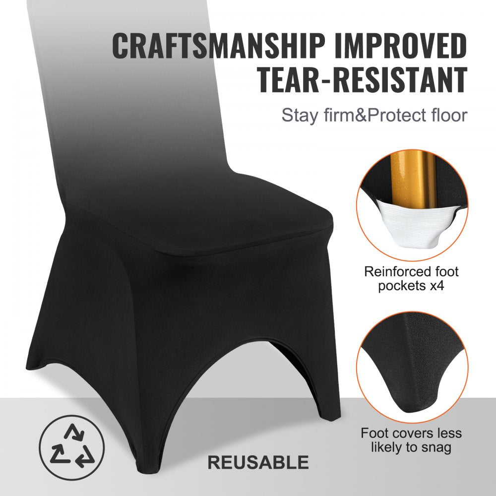 Stretch Spandex Folding Chair Covers, Universal Fitted Arched Front Cover, Removable Washable Protective Slipcovers, for Wedding, Holiday, Banquet, Party, Celebration, Dining (50PCS Black)