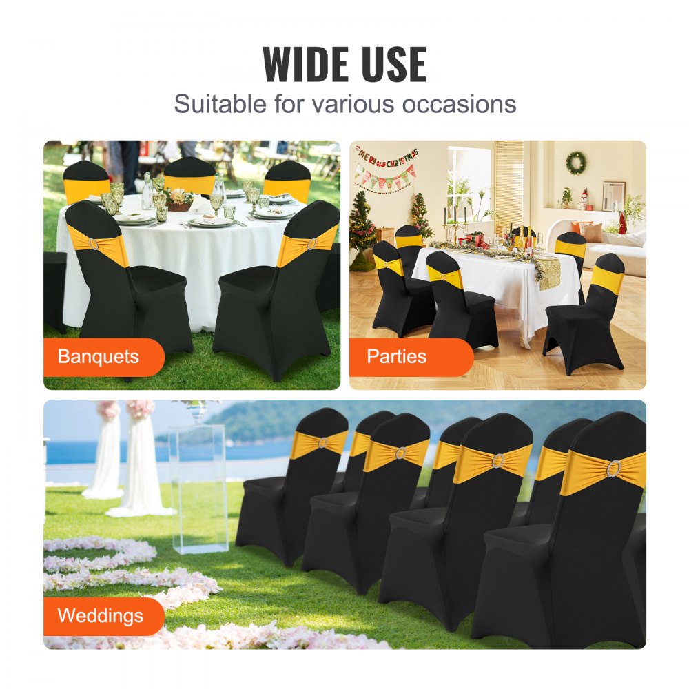 Stretch Spandex Folding Chair Covers, Universal Fitted Arched Front Cover, Removable Washable Protective Slipcovers, for Wedding, Holiday, Banquet, Party, Celebration, Dining (50PCS Black)