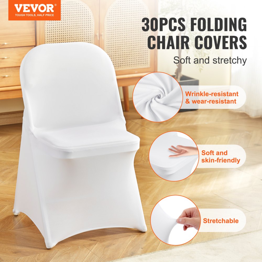 White Stretch Spandex Chair Covers - 30 PCS, Folding Kitchen Chairs Cover, Universal Washable Slipcovers Protector, Removable Chair Seat Covers, for Wedding Party Dining Room Banquet Event