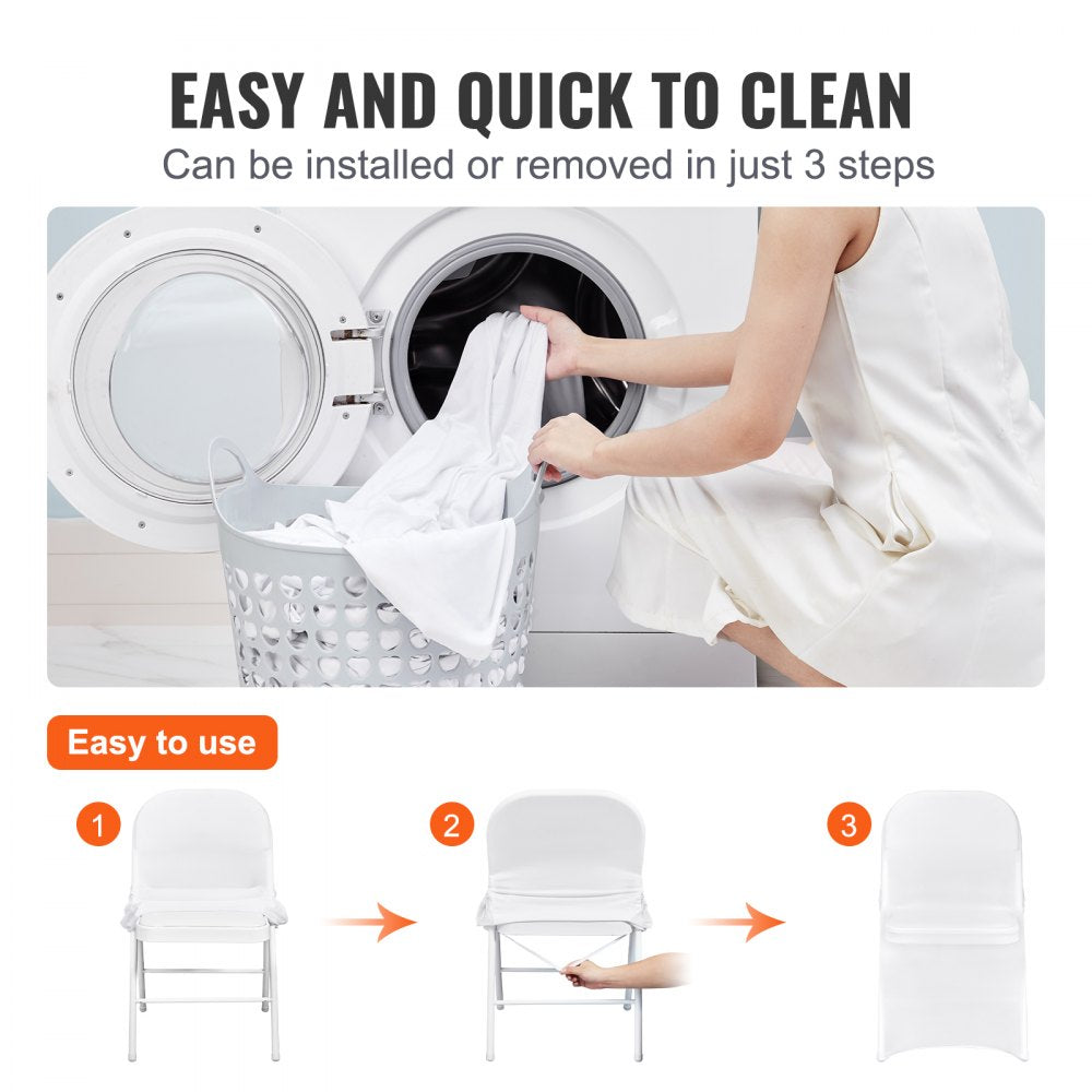 White Stretch Spandex Chair Covers - 30 PCS, Folding Kitchen Chairs Cover, Universal Washable Slipcovers Protector, Removable Chair Seat Covers, for Wedding Party Dining Room Banquet Event