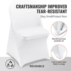 White Stretch Spandex Chair Covers - 30 PCS, Folding Kitchen Chairs Cover, Universal Washable Slipcovers Protector, Removable Chair Seat Covers, for Wedding Party Dining Room Banquet Event