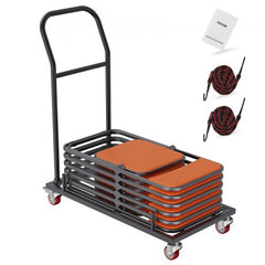 Folding Chair Dolly, Iron Commercial Cart with 12 Chairs Capacity, Folding Chairs Rack Trolley with 4 Casters, Storage Transport Dolly for Flat Stacking Plastic Resin and Wood Chairs, Black