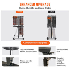 Folding Chair Cart, Double Layer Mobile Stackable Chair Dolly, Storage Rack Trolley with 530 Lbs Capacity to Store 84 Chairs, Heavy Duty Iron Chairs Holder with 4 Casters, 2 Elastic Cords, Cover