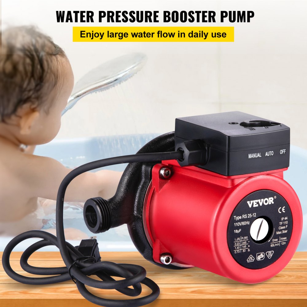 Hot Water Recirculating Pump, 245W 110V Water Circulator Pump, Automatic Start Circulating Pump NPT 3/4" w/Brass Fittings, Stainless Steel Head, 2 Speed Control for Electric Water Heater System