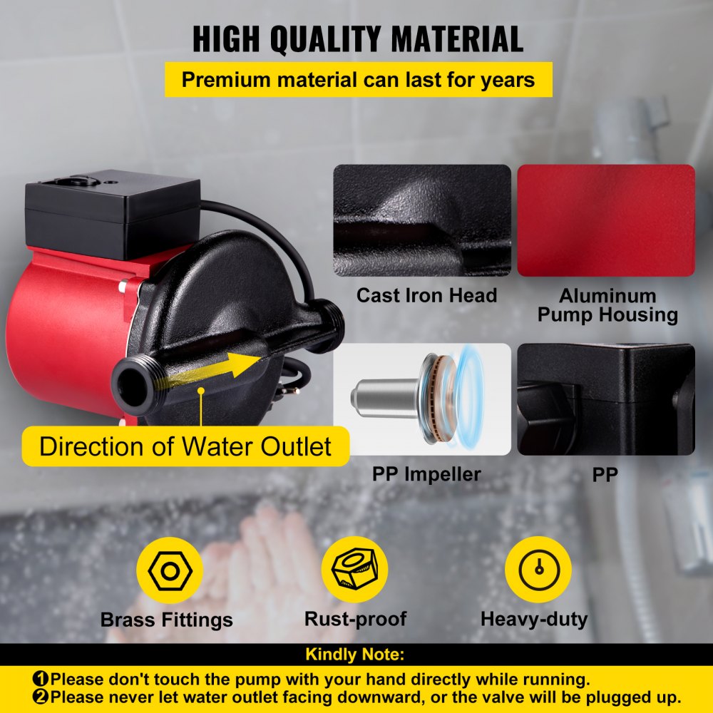 Hot Water Recirculating Pump, 245W 110V Water Circulator Pump, Automatic Start Circulating Pump NPT 3/4" w/Brass Fittings, Stainless Steel Head, 2 Speed Control for Electric Water Heater System