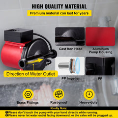 Hot Water Recirculating Pump, 245W 110V Water Circulator Pump, Automatic Start Circulating Pump NPT 3/4" w/Brass Fittings, Stainless Steel Head, 2 Speed Control for Electric Water Heater System