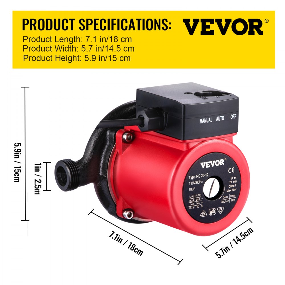 Hot Water Recirculating Pump, 245W 110V Water Circulator Pump, Automatic Start Circulating Pump NPT 3/4" w/Brass Fittings, Stainless Steel Head, 2 Speed Control for Electric Water Heater System