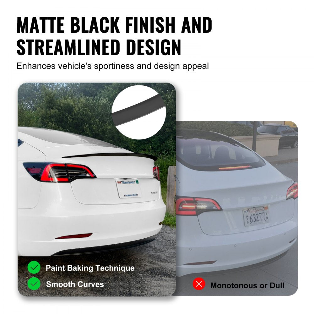 GT Wing Car Spoiler, 48.2 inch Spoiler, Compatible with Tesla Model 3, High Strength ABS Material, Baking Paint, Car Rear Spoiler Wing, Racing Spoilers for Cars, Matte Black
