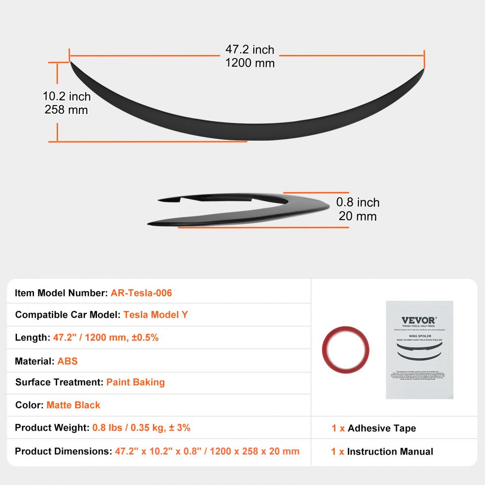 GT Wing Car Spoiler, 47.2 inch Spoiler, Compatible With Tesla Model Y, High Strength ABS Material, Baking Paint, Car Rear Spoiler Wing, Racing Spoilers for Cars, Matte Black