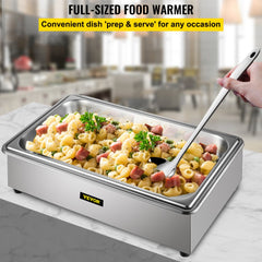 Commercial Food Warmer, Full-Size 1 Pot Steam Table with Lid, 9.5 Quart Electric Soup Warmers, Grade Stainless Steel Bain Marie Buffet Equipment, Fits 21 x 13.2 Pan, 400W, for Restaurant, Sliver