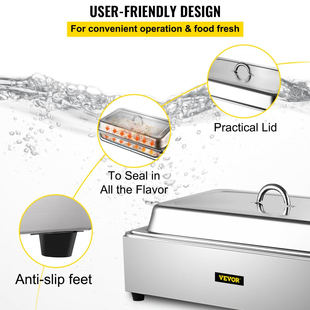 Commercial Food Warmer, Full-Size 1 Pot Steam Table with Lid, 9.5 Quart Electric Soup Warmers, Grade Stainless Steel Bain Marie Buffet Equipment, Fits 21 x 13.2 Pan, 400W, for Restaurant, Sliver
