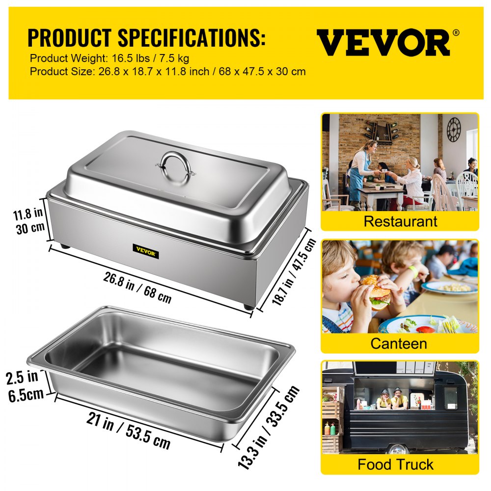 Commercial Food Warmer, Full-Size 1 Pot Steam Table with Lid, 9.5 Quart Electric Soup Warmers, Grade Stainless Steel Bain Marie Buffet Equipment, Fits 21 x 13.2 Pan, 400W, for Restaurant, Sliver