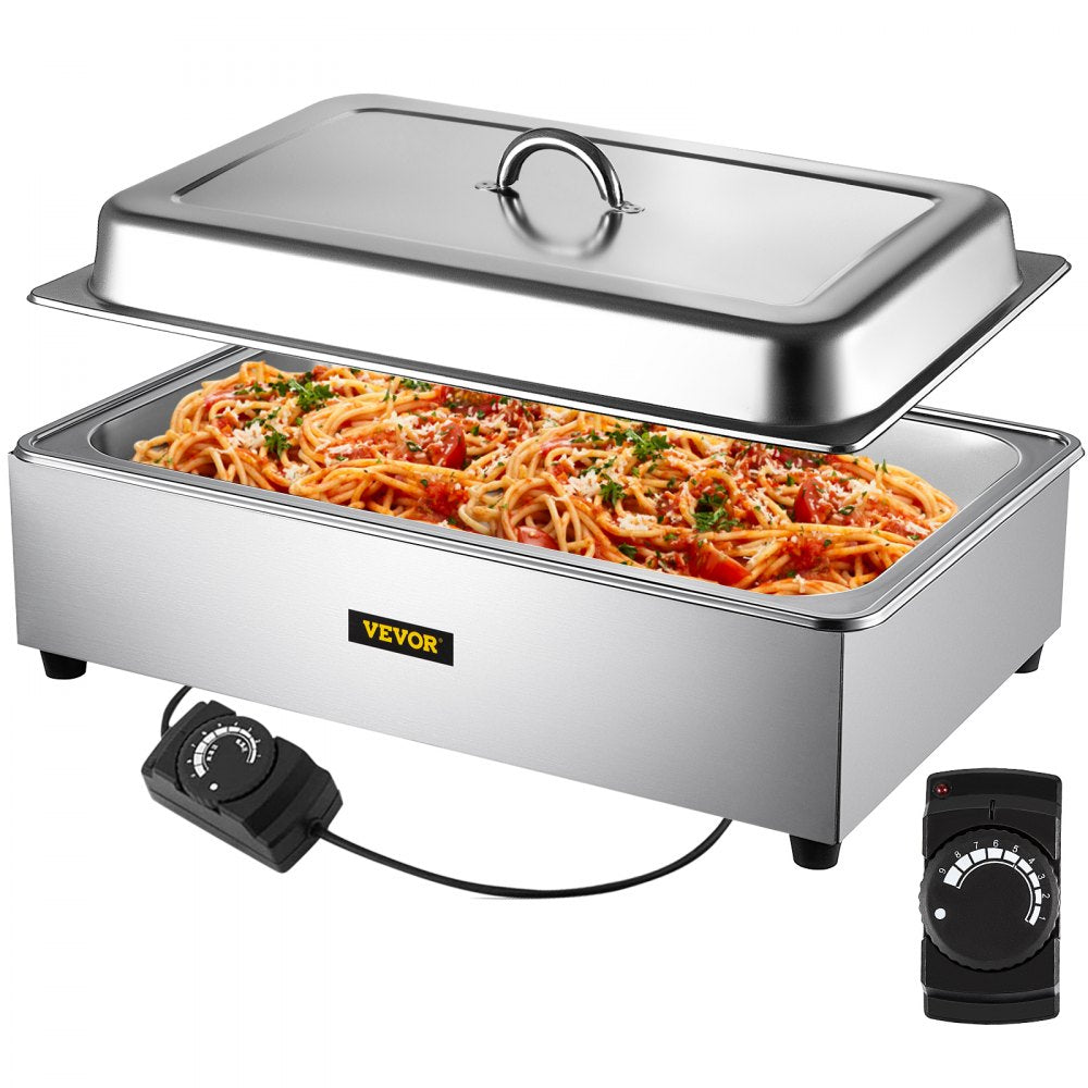 Commercial Food Warmer, Full-Size 1 Pot Steam Table with Lid, 9.5 Quart Electric Soup Warmers, Grade Stainless Steel Bain Marie Buffet Equipment, Fits 21 x 13.2 Pan, 400W, for Restaurant, Sliver