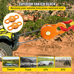 Snatch Block, 11T/25,000 LBS Working Load Limit, Heavy Duty Winch Pulley for 0.55"/14 mm Synthetic Rope or Soft Shackles, Off-Road Recovery Accessories for Tractor, Truck, ATV & UTV, 2 Packs