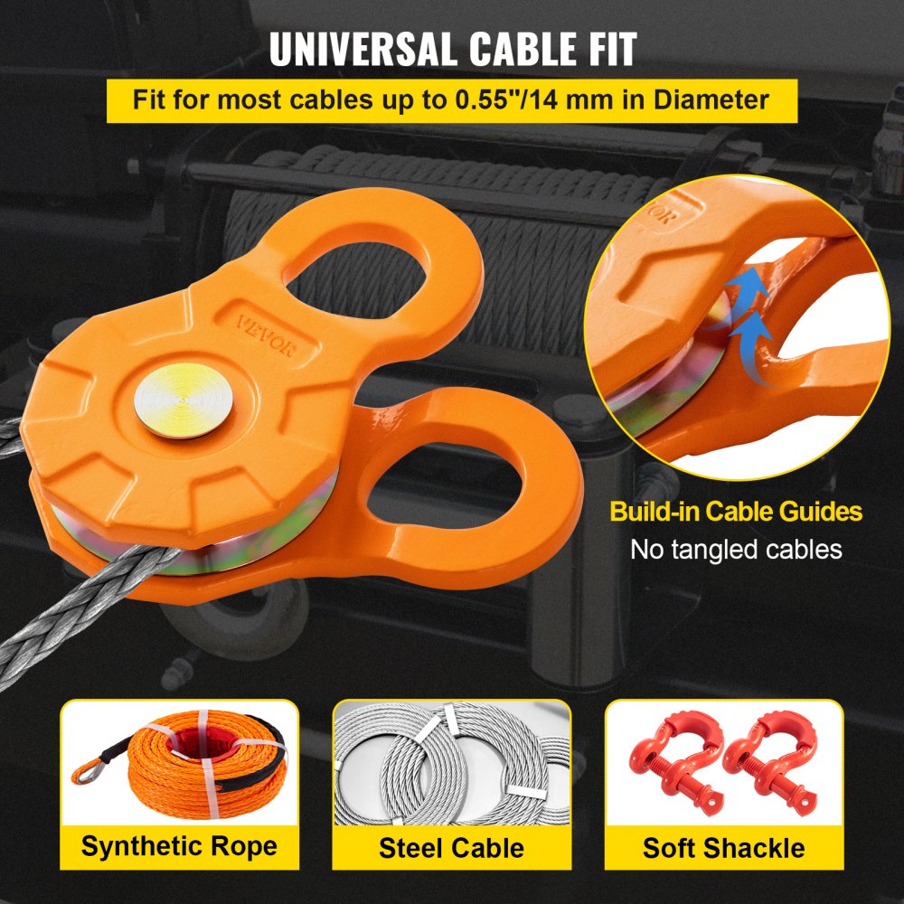 Snatch Block, 11T/25,000 LBS Working Load Limit, Heavy Duty Winch Pulley for 0.55"/14 mm Synthetic Rope or Soft Shackles, Off-Road Recovery Accessories for Tractor, Truck, ATV & UTV, 2 Packs