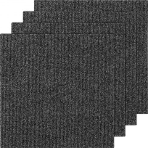 Dark gray 12x12 peel and stick carpet tiles with a soft, durable surface for easy installation.