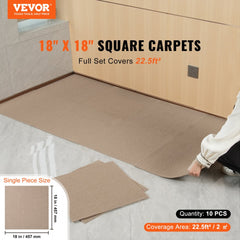 10-pack of light brown 18x18-inch peel-and-stick carpet tiles covering 22.5 square feet.