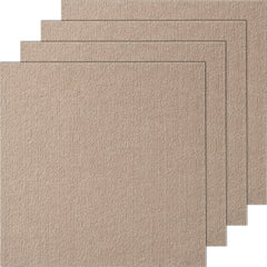 Set of 10 light brown 18x18 inch peel and stick carpet tiles with textured surface.