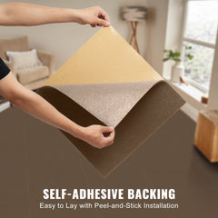 Dark brown peel and stick carpet tiles, 18"x18", arranged in a 10-pack.