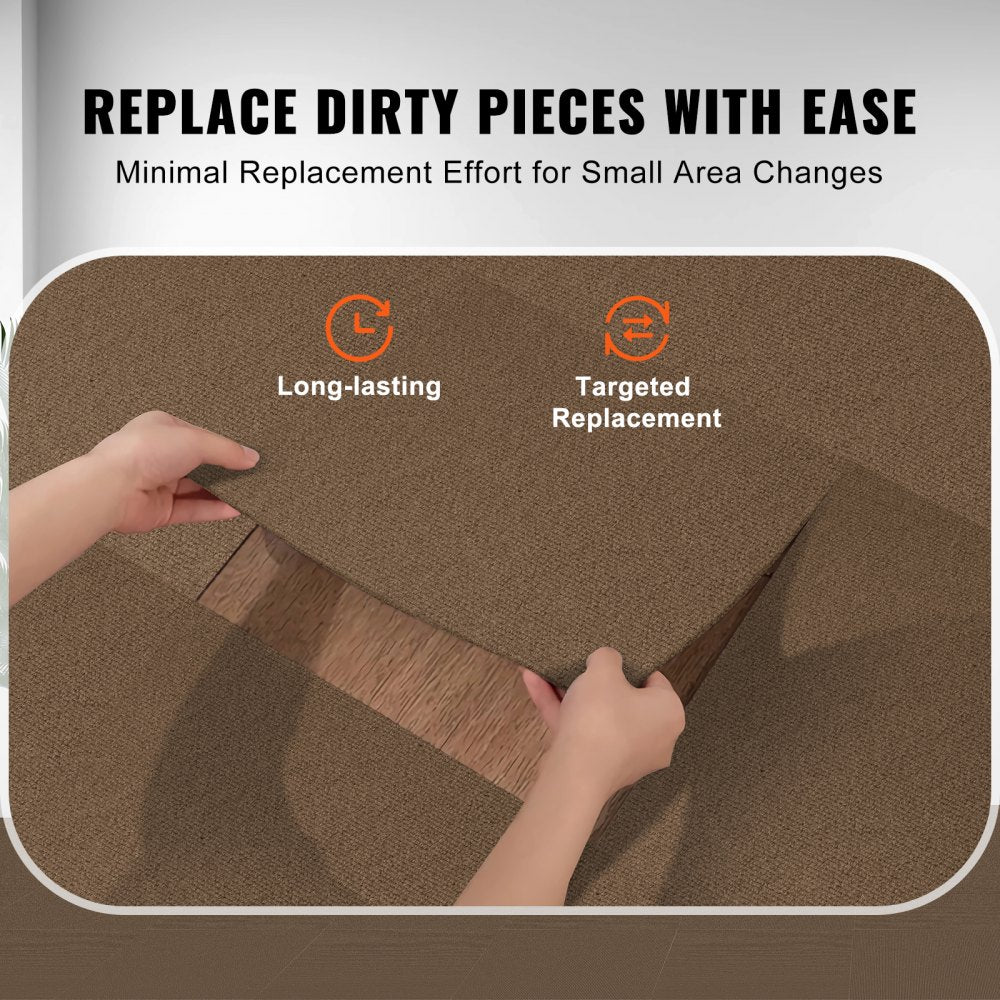 Dark brown peel and stick carpet tiles, 18"x18", in a 10-pack for easy installation.