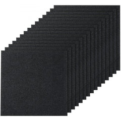 Stack of 15 black peel-and-stick carpet tiles, each 24x24 inches.