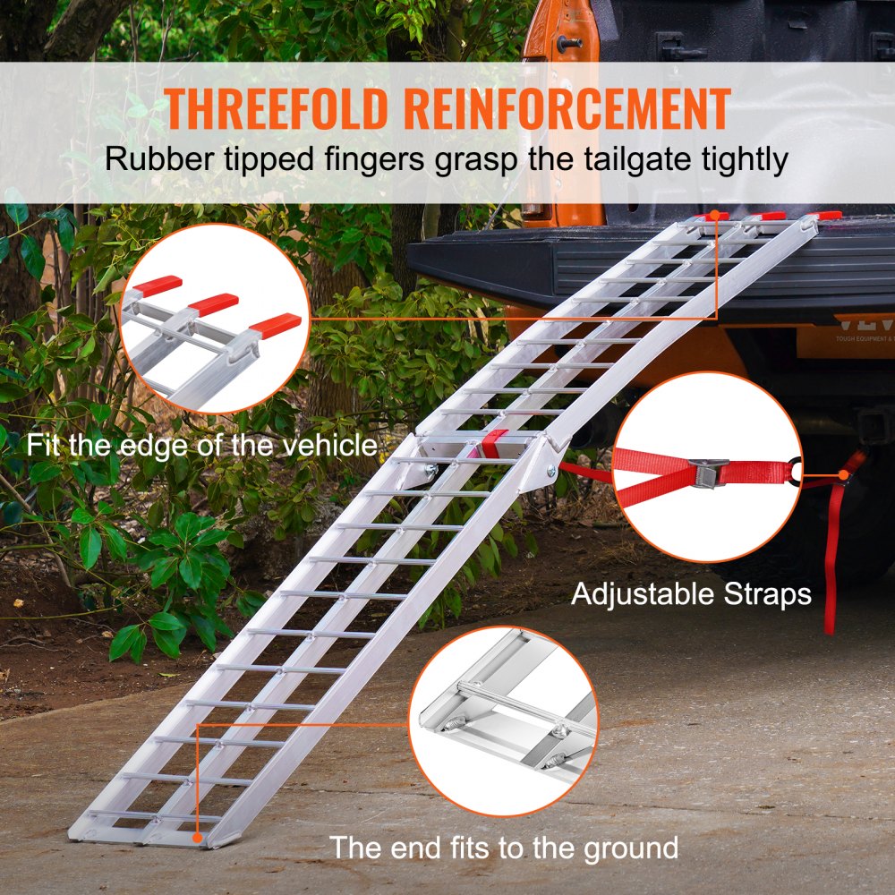 Motorcycle Ramps, 750lbs Folding Loading Ramps for Pickup Trucks Bed, Trailers Ramp with Load Straps for Motorcycle, Dirt Bike, UTV, Lawn Mower, Truck, Snowblower, Cargo Trailer, 89"L x 12"W,1Pc