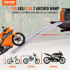 Motorcycle Ramps, 750lbs Folding Loading Ramps for Pickup Trucks Bed, Trailers Ramp with Load Straps for Motorcycle, Dirt Bike, UTV, Lawn Mower, Truck, Snowblower, Cargo Trailer, 89"L x 12"W,1Pc