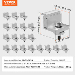 Solar Panel Z Mounting Bracket 35-50mm Adjustable Bracket End Clamps 20PCS