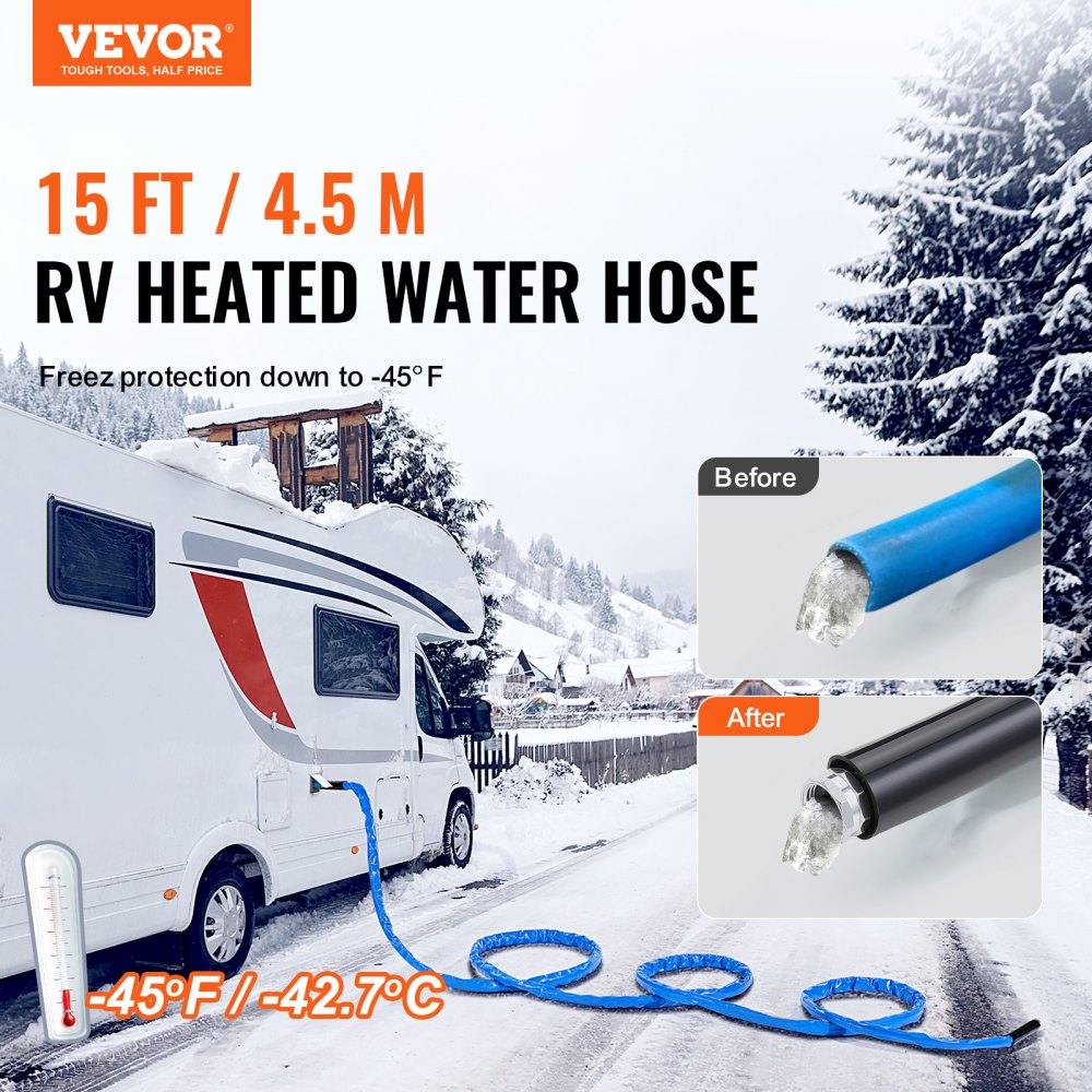 15ft Heated Water Hose for RV -45℉ Antifreeze Heated Drinking Water Hose