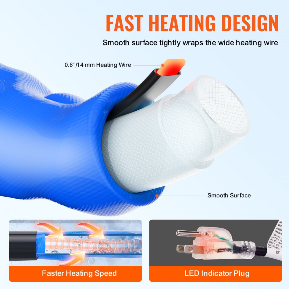 15ft Heated Water Hose for RV -45℉ Antifreeze Heated Drinking Water Hose