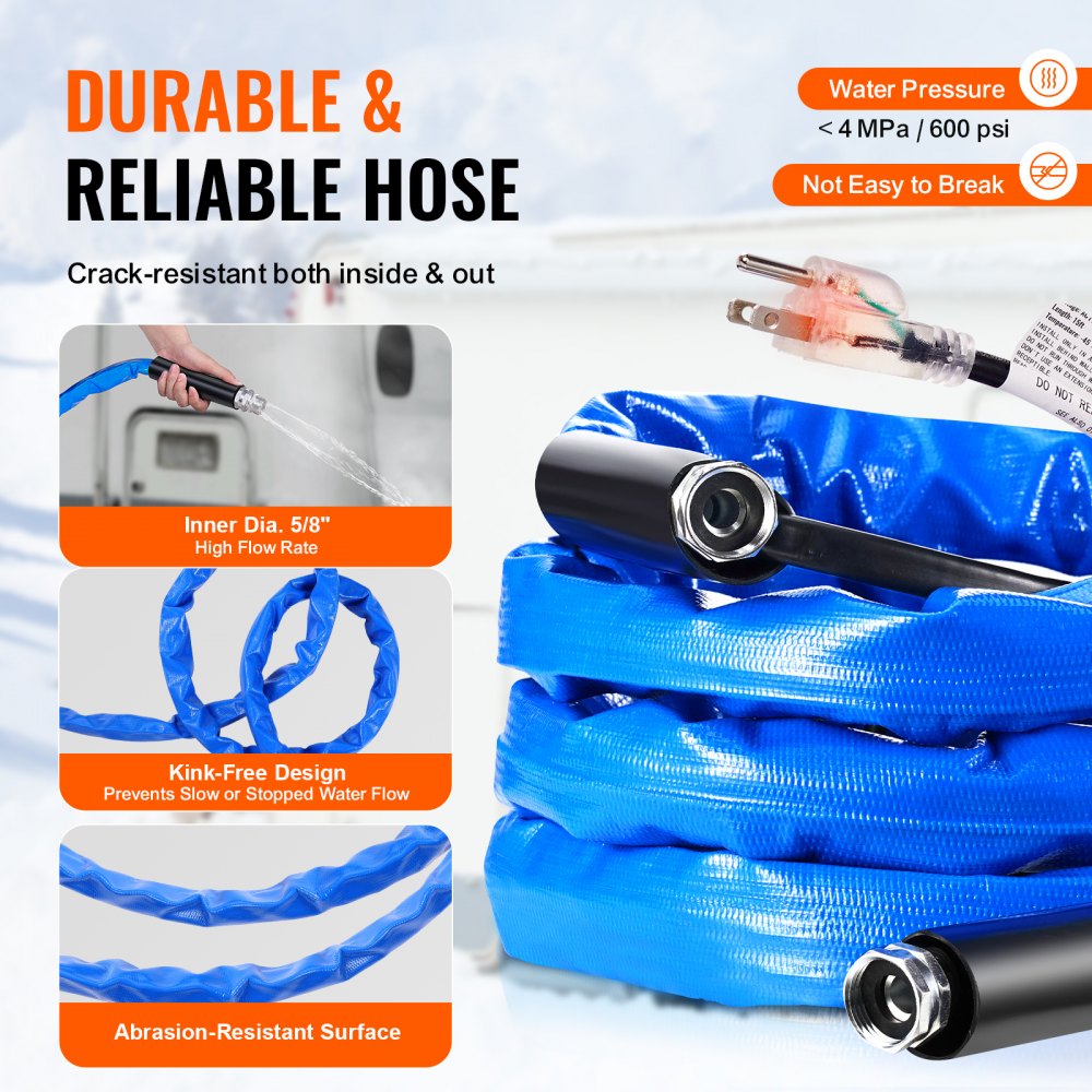 15ft Heated Water Hose for RV -45℉ Antifreeze Heated Drinking Water Hose