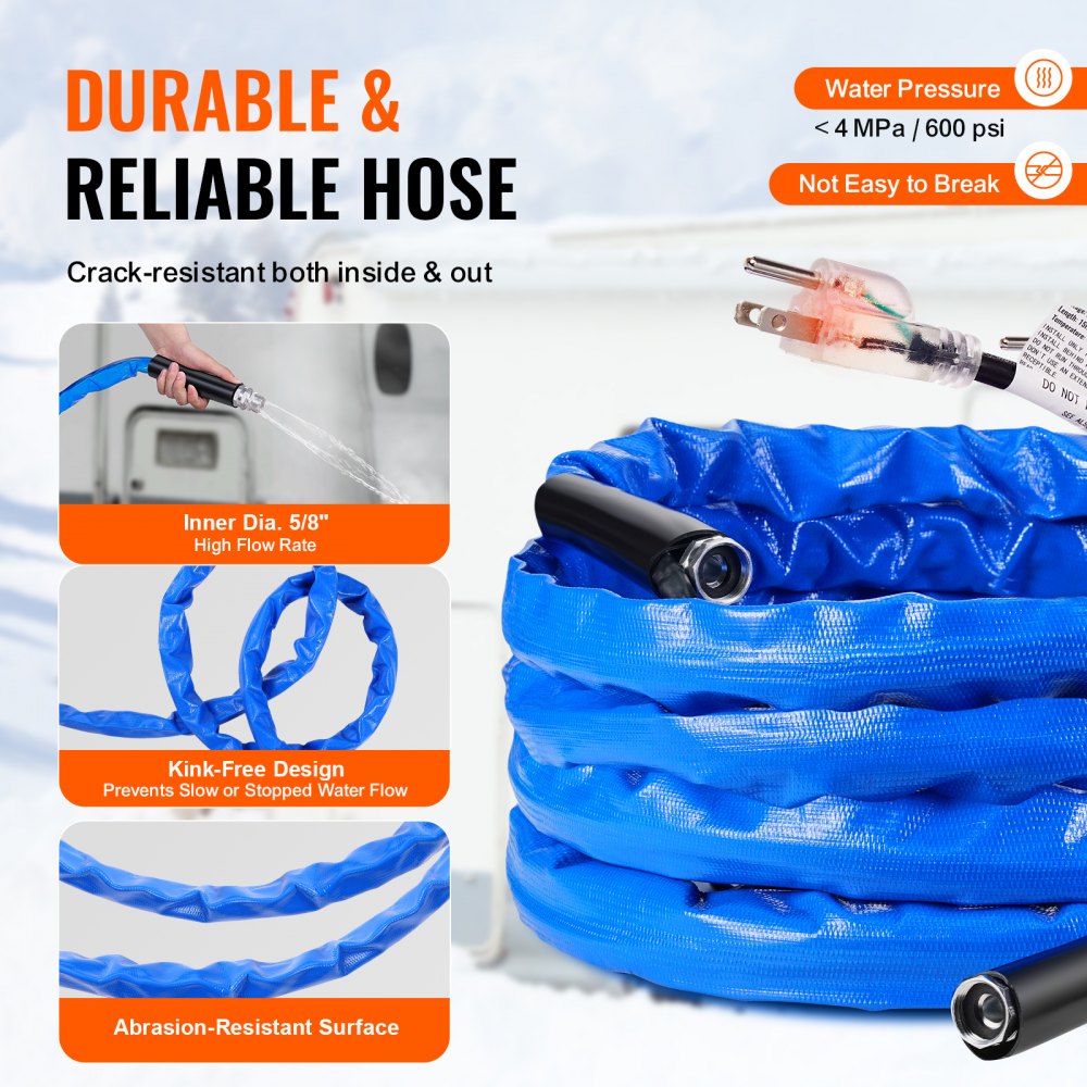 30ft Heated Water Hose for RV -45℉ Antifreeze Heated Drinking Water Hose