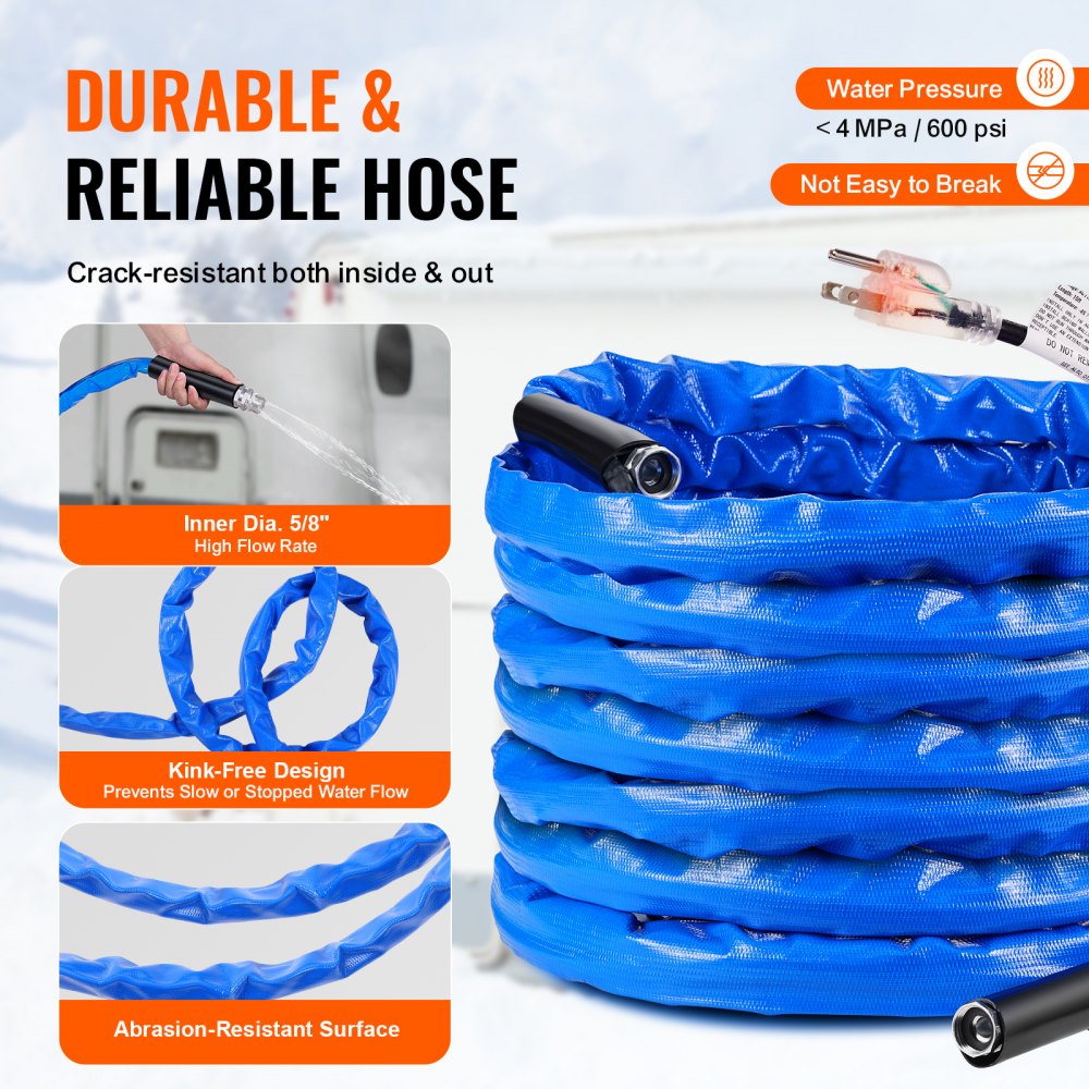 50ft Heated Water Hose for RV -45℉ Antifreeze Heated Drinking Water Hose