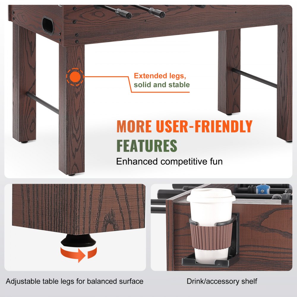 Foosball Table, 55 inch Standard Size Foosball Table, Indoor Full Size Foosball Table for Home, Family, and Game Room, Soccer with Foosball Table Set, Includes 4 Balls and 2 Cup Holders