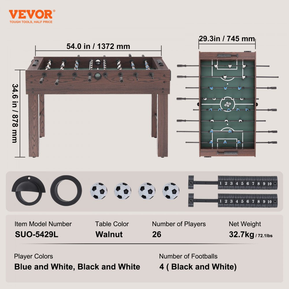 Foosball Table, 55 inch Standard Size Foosball Table, Indoor Full Size Foosball Table for Home, Family, and Game Room, Soccer with Foosball Table Set, Includes 4 Balls and 2 Cup Holders