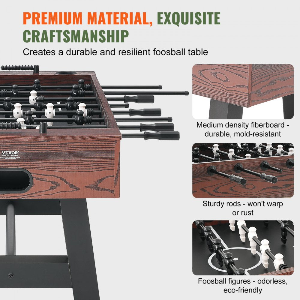 Foosball Table, 55 inch Standard Size Foosball Table, Indoor Full Size Foosball Table for Home, Family, and Game Room, Soccer with Foosball Table Set, Includes 4 Balls and 2 Cup Holders