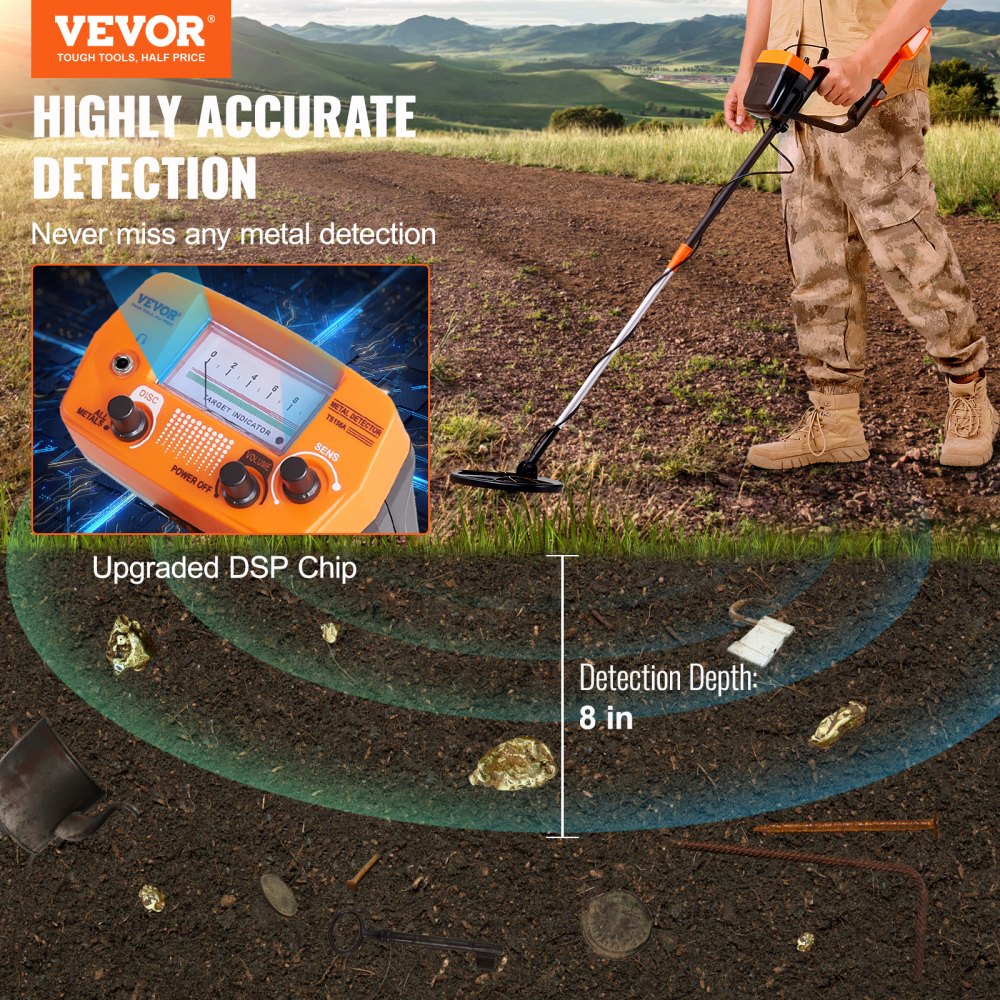 Bostome metal detector with 8" waterproof coil and adjustable handle for adults and kids.