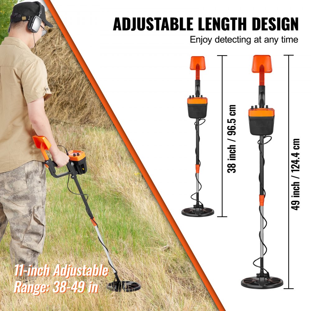 Bostome metal detector with 8-inch waterproof coil and adjustable handle for all heights.