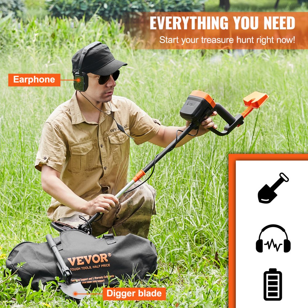 Bostome metal detector with 8" waterproof coil and adjustable handle for adults and kids.
