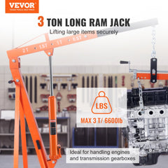 Hydraulic Long Ram Jack 3Ton Clevis Base Engine Hoist Cylinder Single Pump