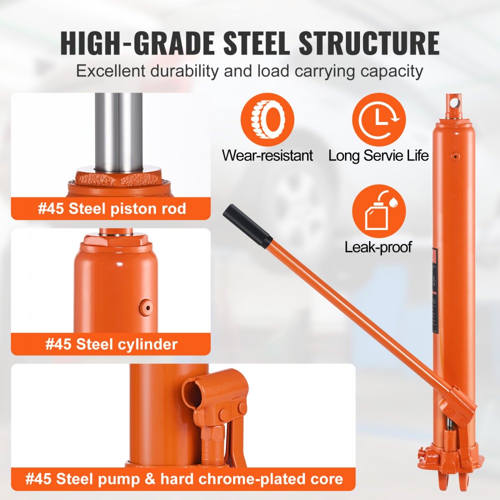 Hydraulic Long Ram Jack 3Ton Clevis Base Engine Hoist Cylinder Single Pump