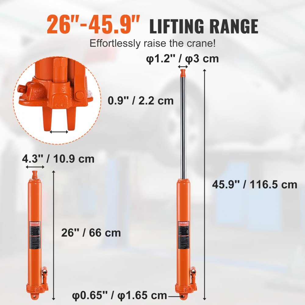 Hydraulic Long Ram Jack 8Ton Clevis Base Engine Hoist Cylinder Single Pump