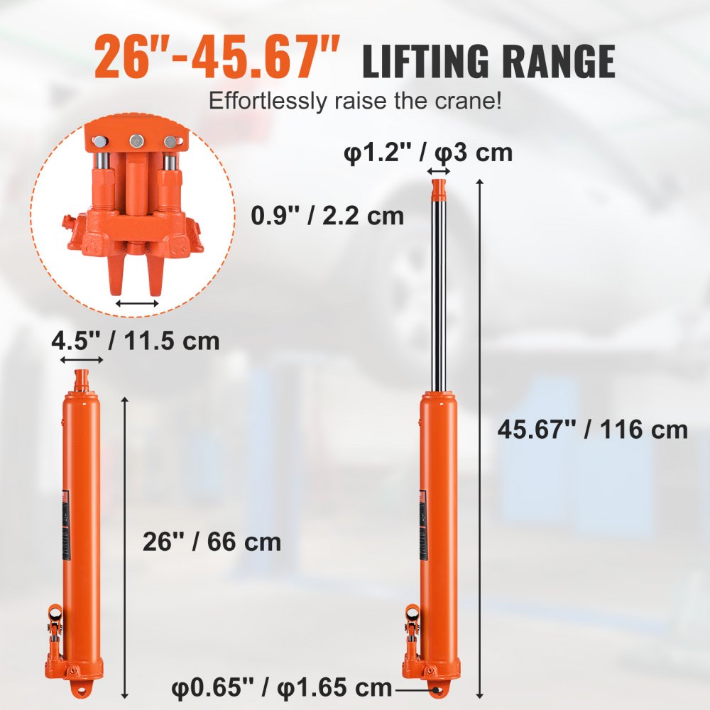 Hydraulic Long Ram Jack 8 Ton Clevis Base Engine Hoist Cylinder Dual Pump