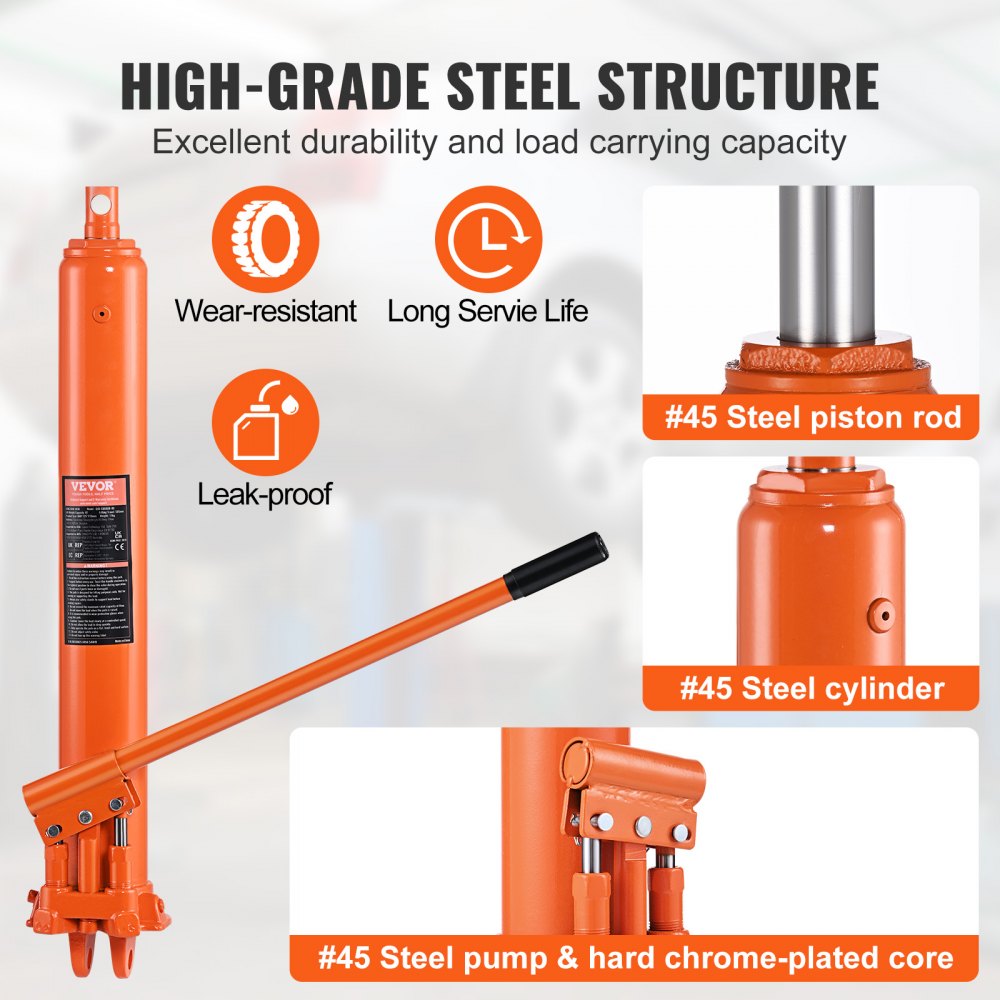 Hydraulic Long Ram Jack 8 Ton Clevis Base Engine Hoist Cylinder Dual Pump