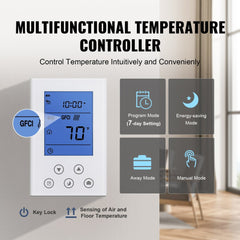 Floor Heating Mat, 10 Sq.ft, Electric Radiant In-Floor Heated Warm System with Digital Floor Sensing Thermostat, Includes Installation Monitor, Adhesive Back for Easy Installation on The Floor