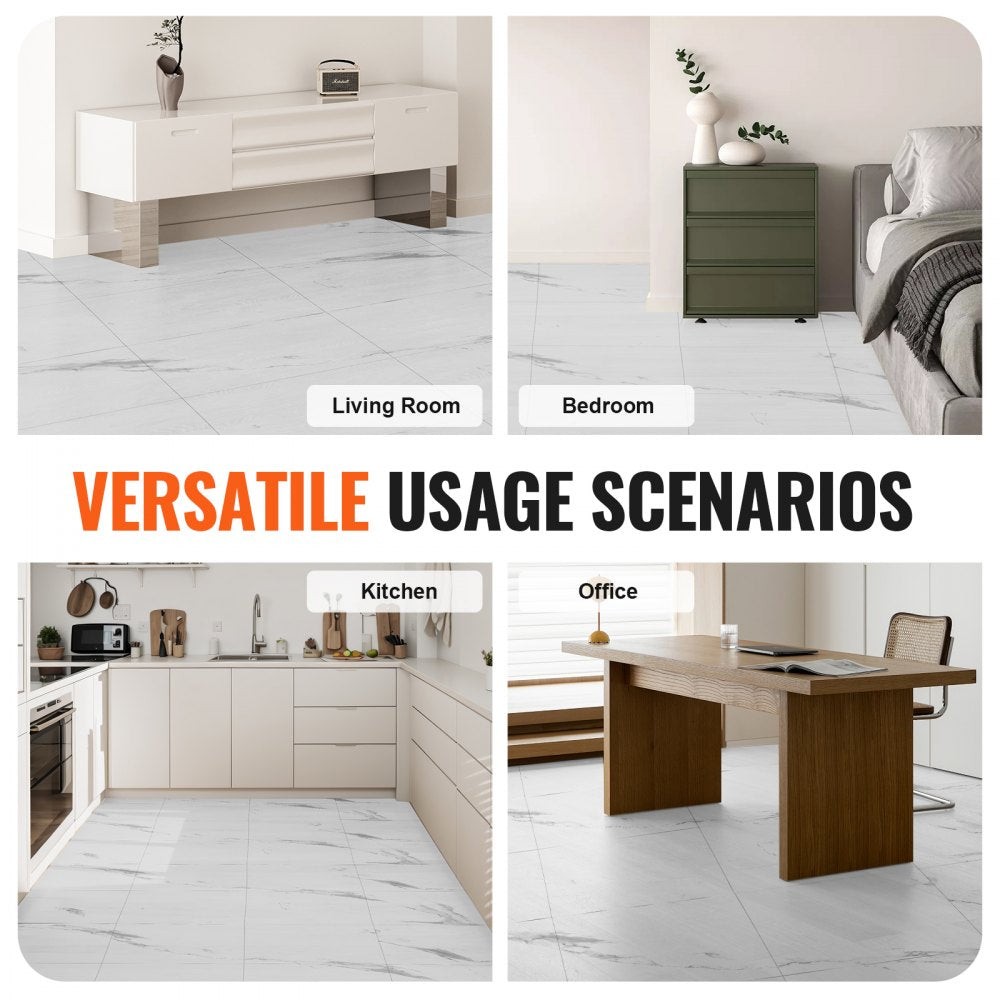 Self Adhesive Vinyl Floor Tiles 390 x 23.6 inch, 1.5mm Thick Peel & Stick, White Marble Texture DIY Flooring for Kitchen, Dining Room, Bedrooms & Bathrooms, Easy for Home Decor