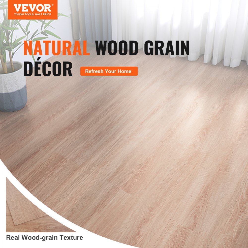 Self Adhesive Vinyl Floor Tiles 36 x 6 inch, 36 Tiles 2.5mm Thick Peel & Stick, Natural Wood Grain DIY Flooring for Kitchen, Dining Room, Bedrooms & Bathrooms, Easy for Home Decor