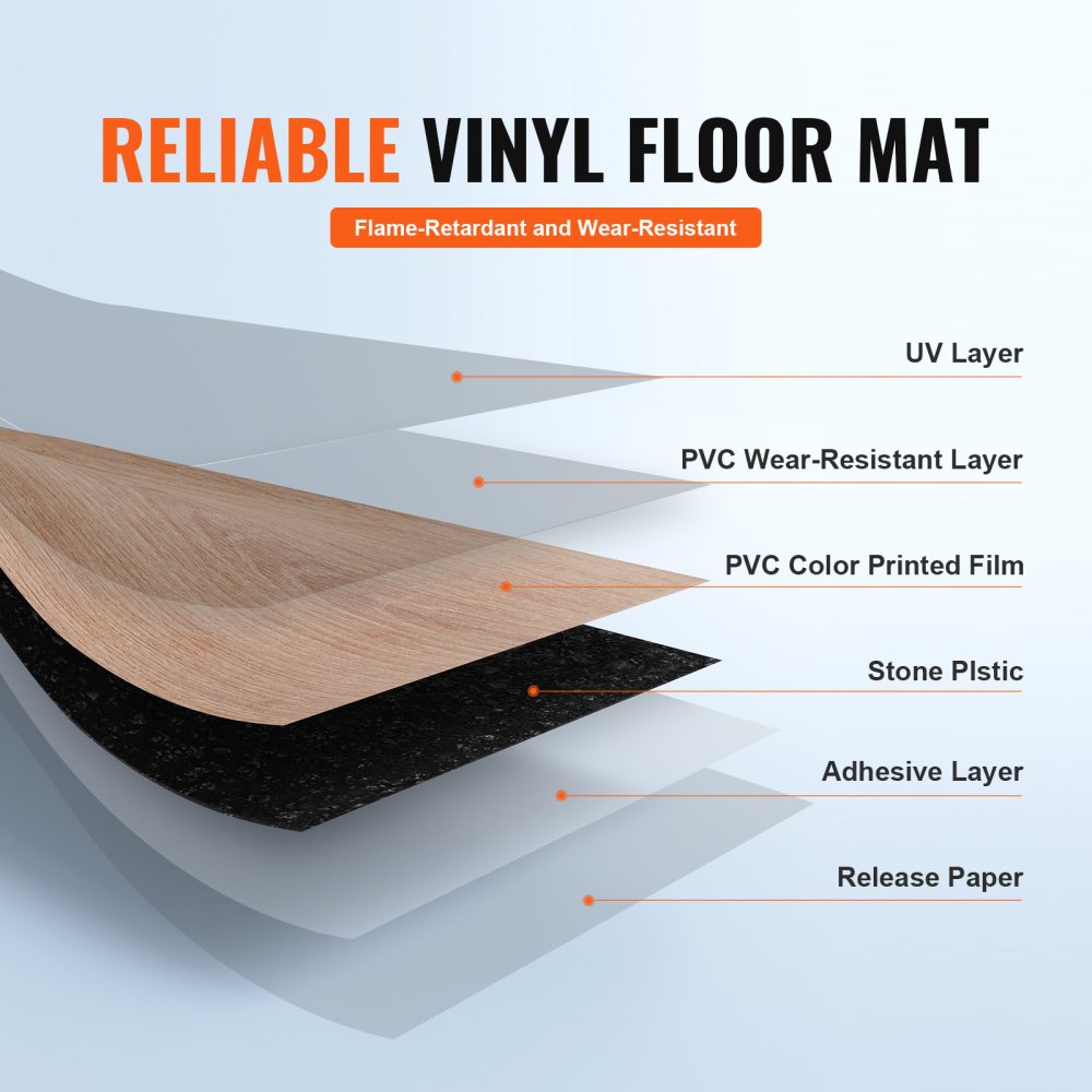 Self Adhesive Vinyl Floor Tiles 36 x 6 inch, 36 Tiles 2.5mm Thick Peel & Stick, Natural Wood Grain DIY Flooring for Kitchen, Dining Room, Bedrooms & Bathrooms, Easy for Home Decor