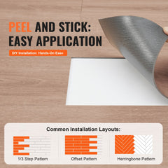 Self Adhesive Vinyl Floor Tiles 36 x 6 inch, 36 Tiles 2.5mm Thick Peel & Stick, Natural Wood Grain DIY Flooring for Kitchen, Dining Room, Bedrooms & Bathrooms, Easy for Home Decor